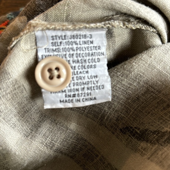 Johnny Was Linen Embroidered Camo Shorts drawstring pockets zip fly Size Small - Picture 6 of 6